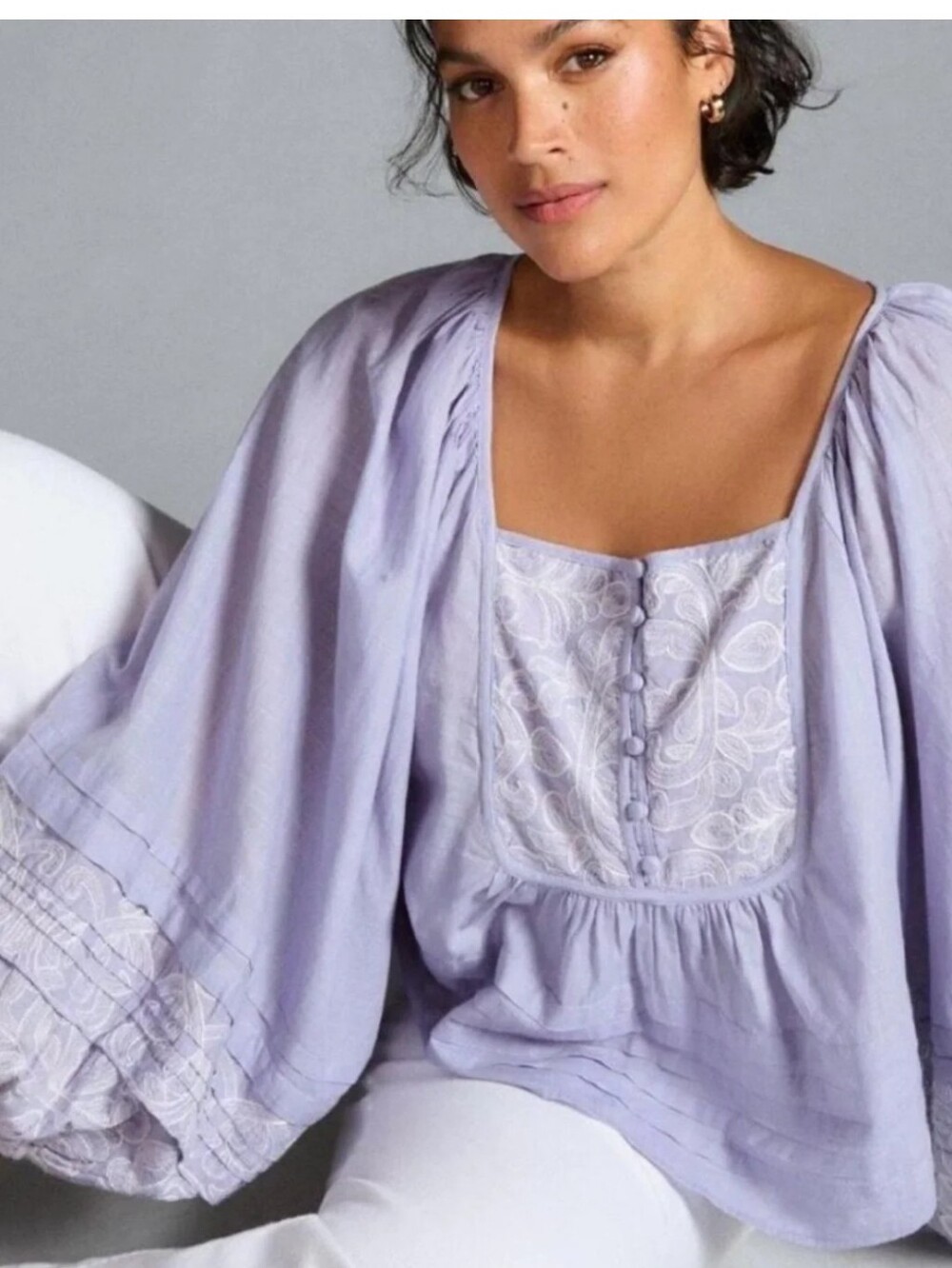 Free People Lavender Embroidered Peasant Blouse